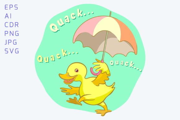 A Happy Duckling Holding an Umbrella Graphics and Illustrations Review