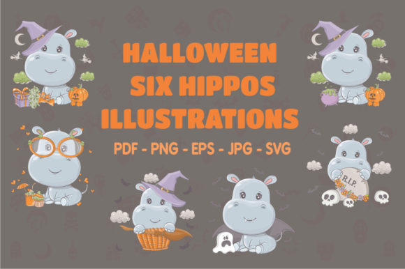 Halloween Animals, Cute Cartoon Hippo