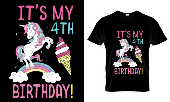 It s My 4th Birthday T-Shirt Graphics for Print Templates