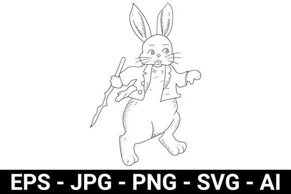 Outline Cute Magician Cartoon Rabbit Graphics and Coloring Pages Amp Review