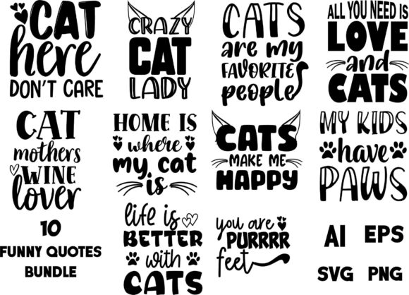 SVG Funny Cat Quote Graphic Bundle for Graphics and Print Templates